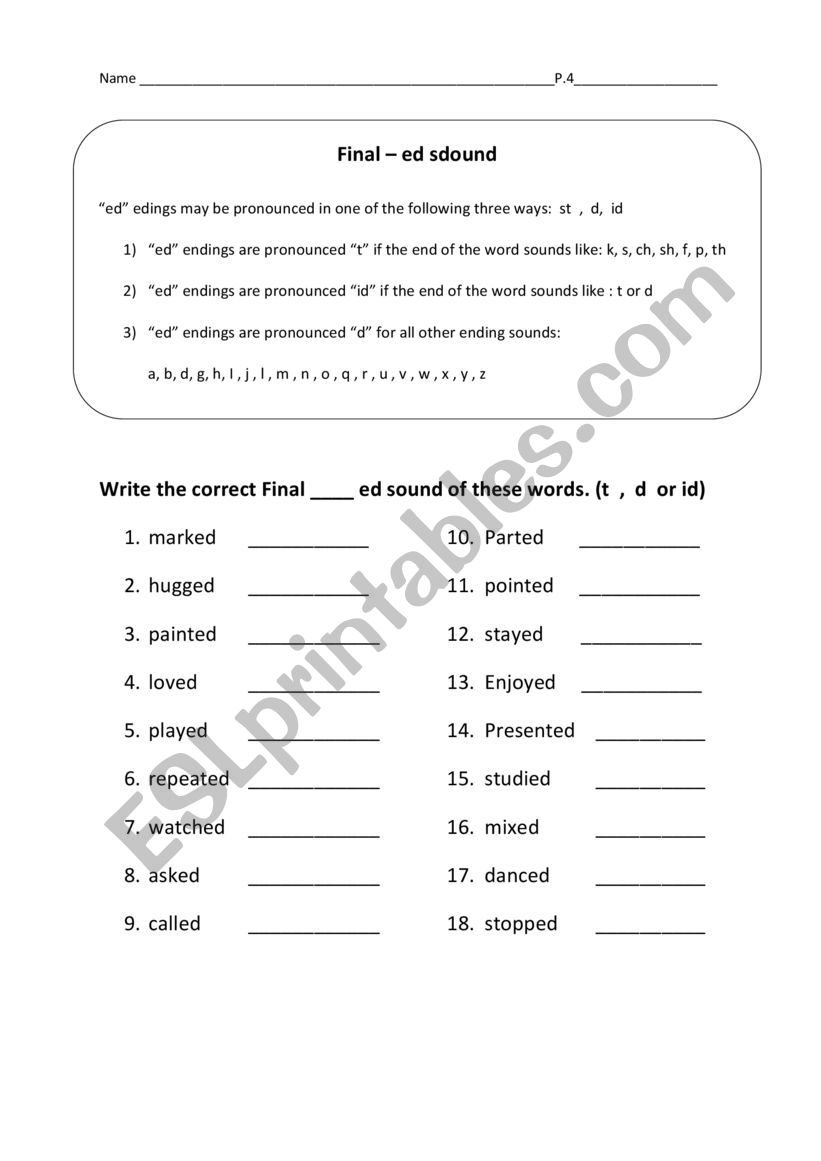 Ed form and making sentences worksheet