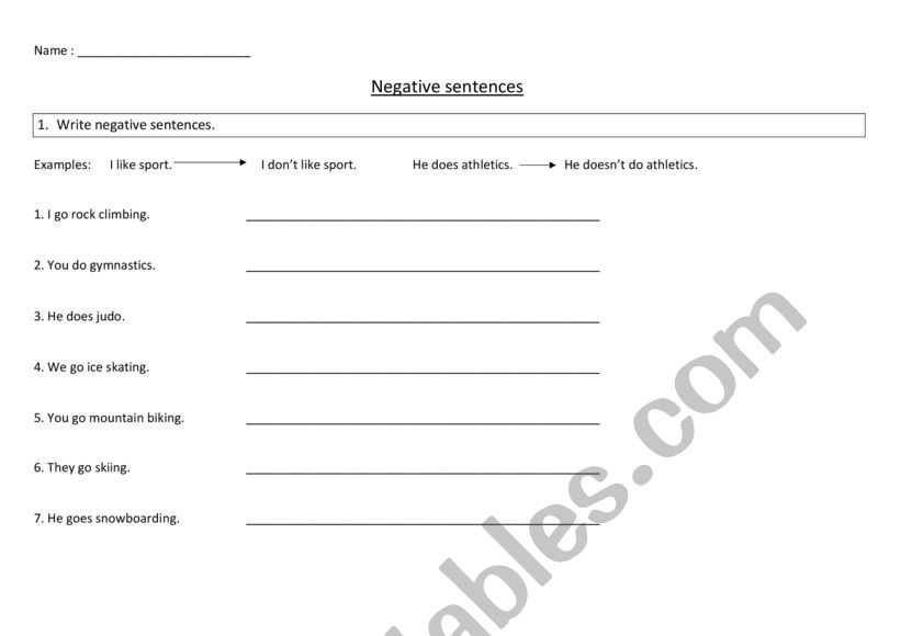 Negatives sentences 1 worksheet