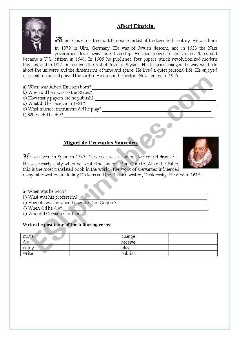 Biographies worksheet