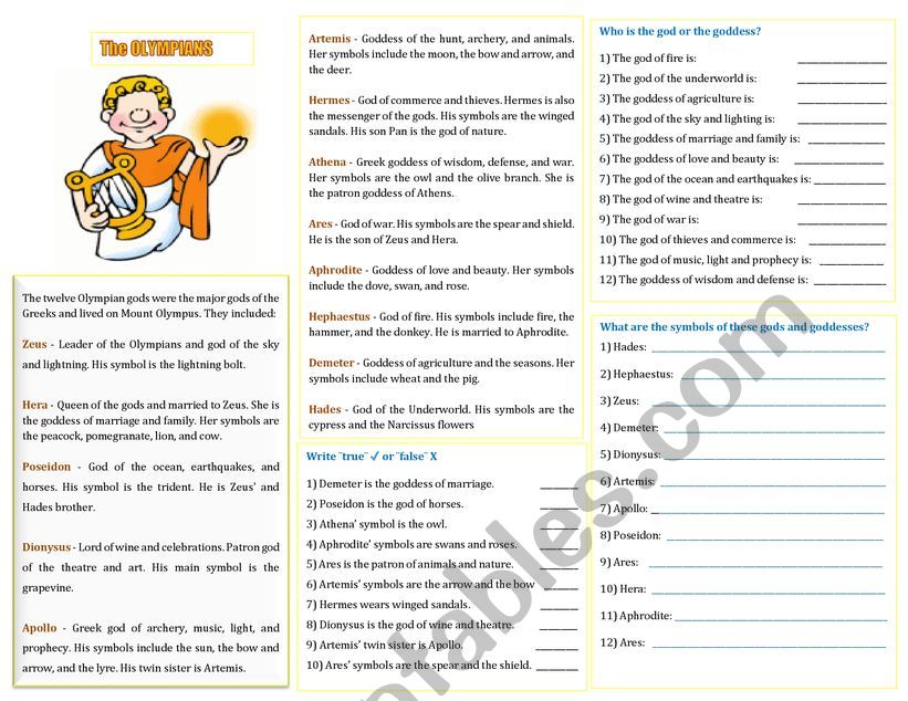 GREEK MYTHOLOGY READING worksheet