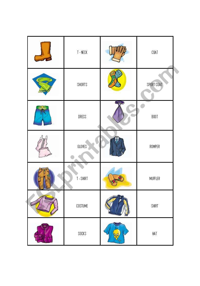 CLOTHES  Dominno cards worksheet