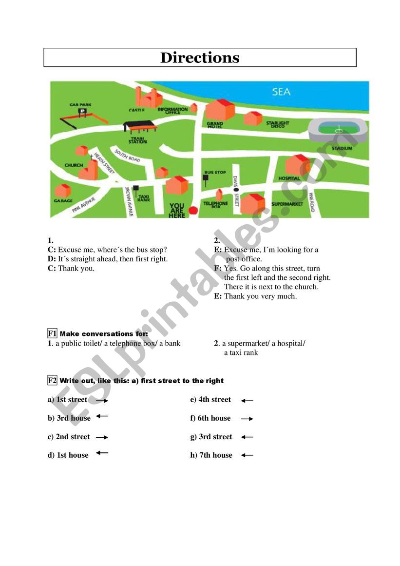 giving directions worksheet