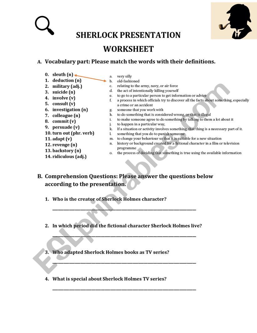 Worksheet for the Sherlock Presentation