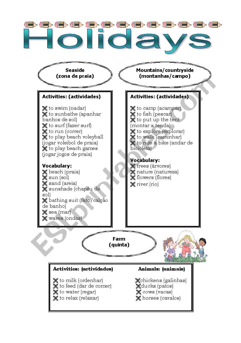 Holidays worksheet