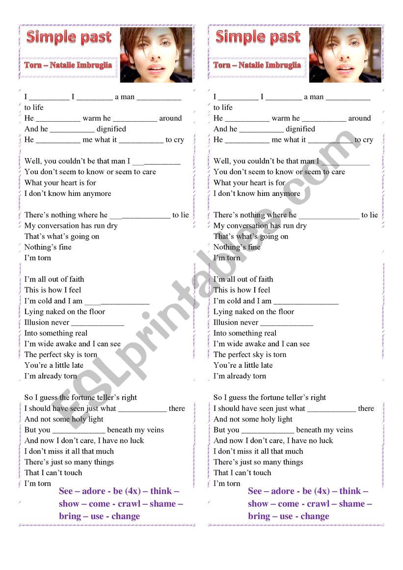 Torn - Simple past worksheet