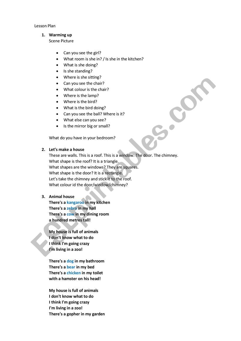 lesson plan House worksheet