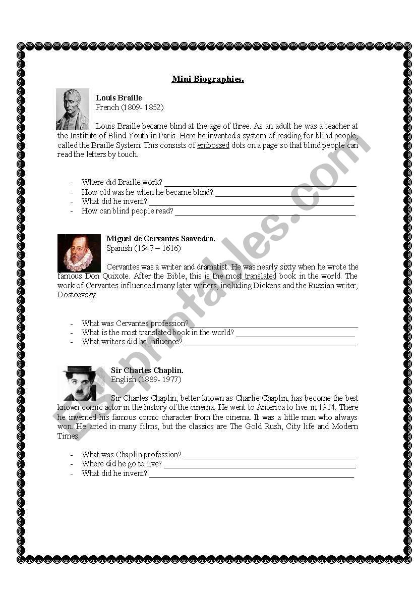 Mini Biographies worksheet