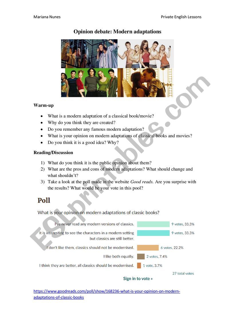 Modern Adaptations  worksheet