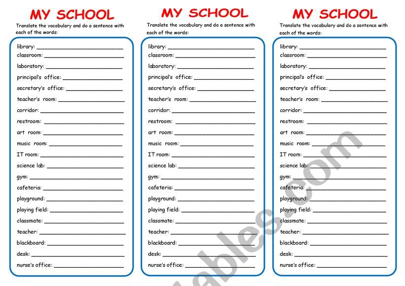 MY SCHOOL PARTS  ACTIVITY worksheet