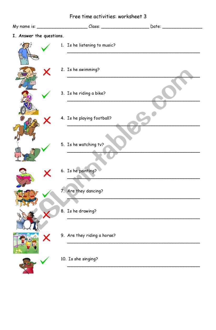 FREE TIME ACTIVITIES WORKSHEET 3