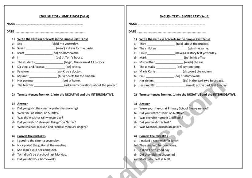 Past Simple Test worksheet