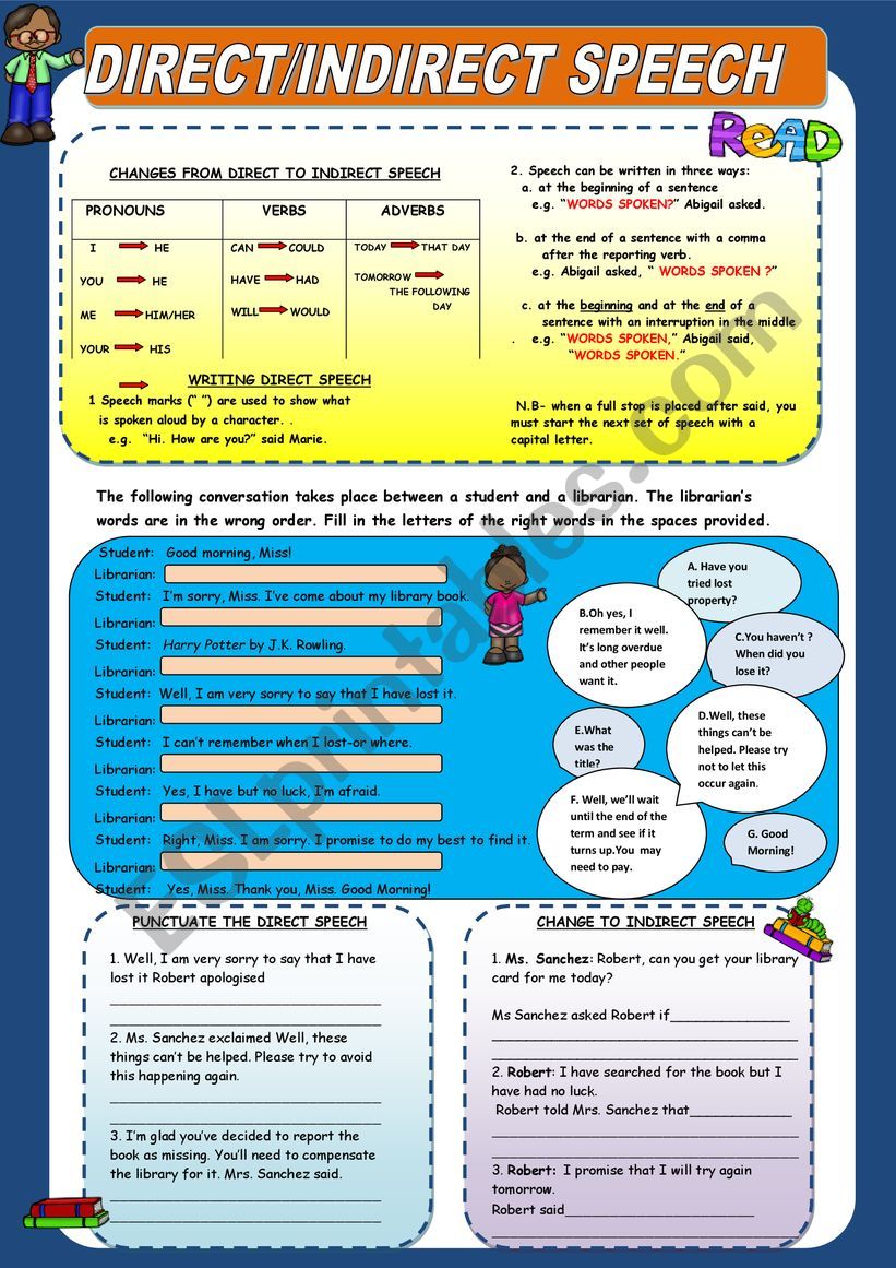 Direct/Indirect Speech worksheet