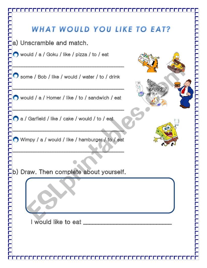 what would you like to eat? worksheet