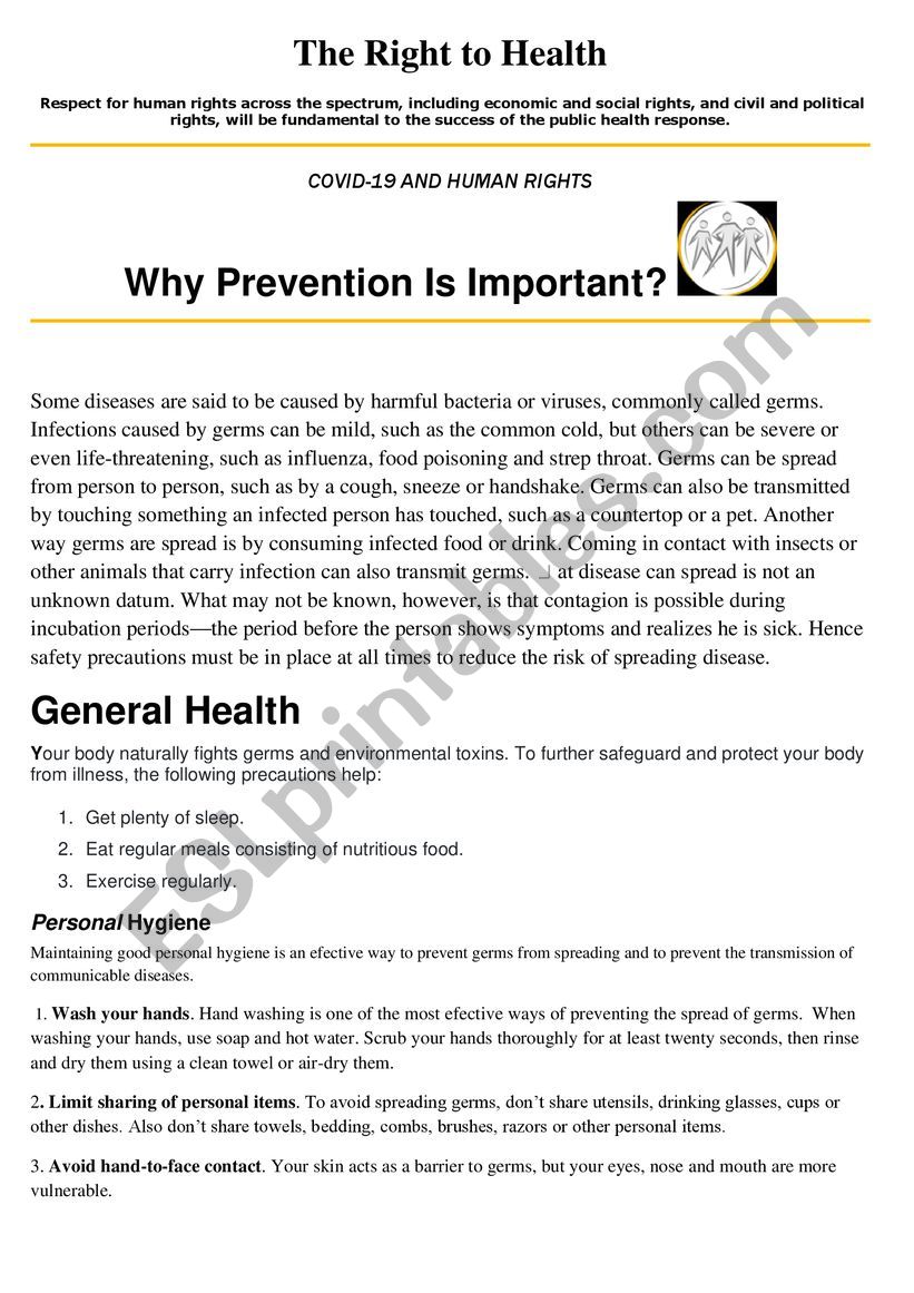 Why is prevention important? worksheet