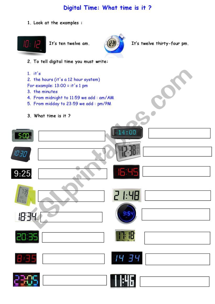 Digital time worksheet