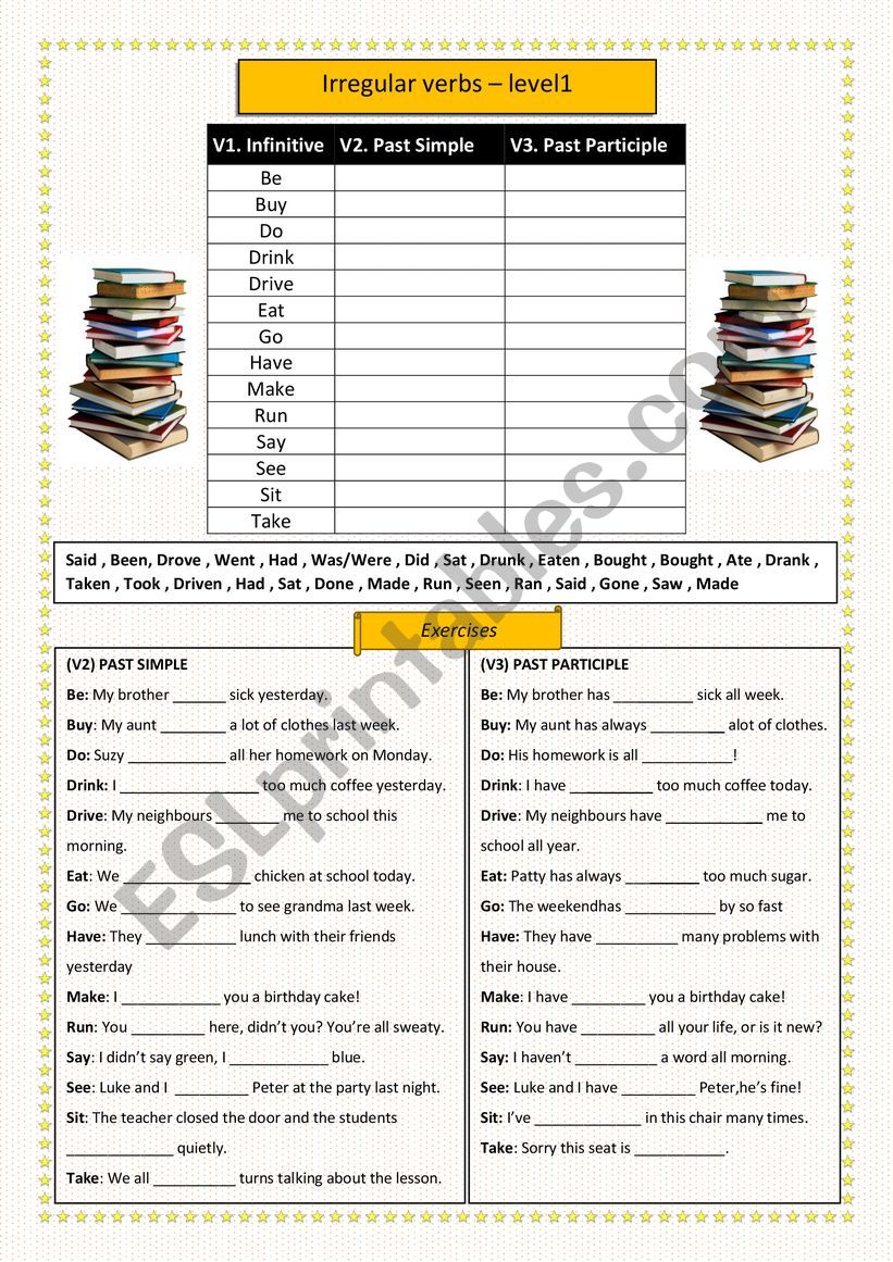 Irregular verbs - level 1  worksheet