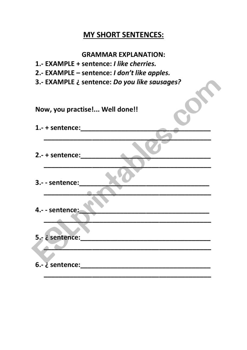 My short sentences for 1st course