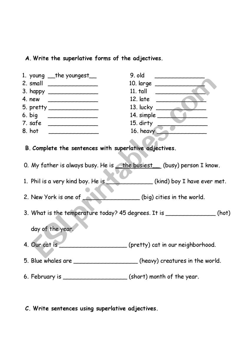 SUPERLATIVE ADJECTIVE worksheet