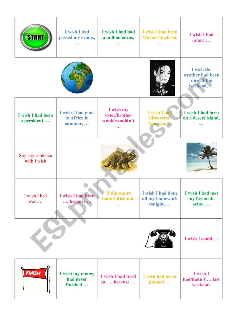 Board Game I wish worksheet
