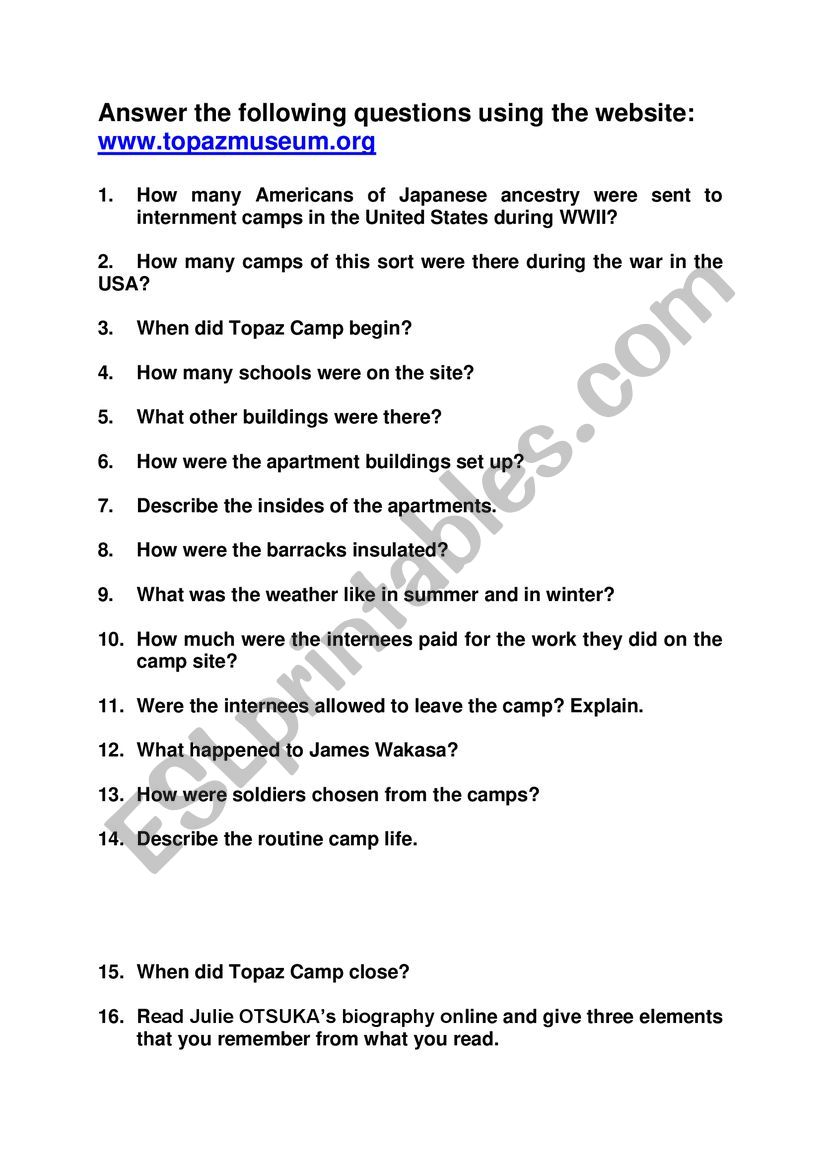 Reading comprehension activity_Japanese internment during WW2