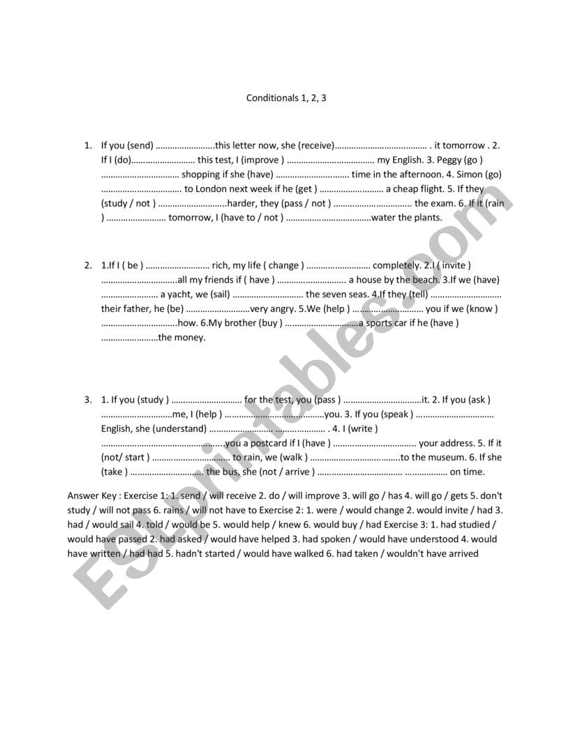 Conditionals 1st 2nd 3rd worksheet