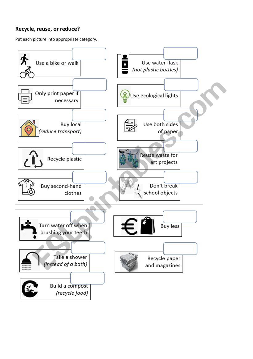 Recycle Reuse Reduce worksheet