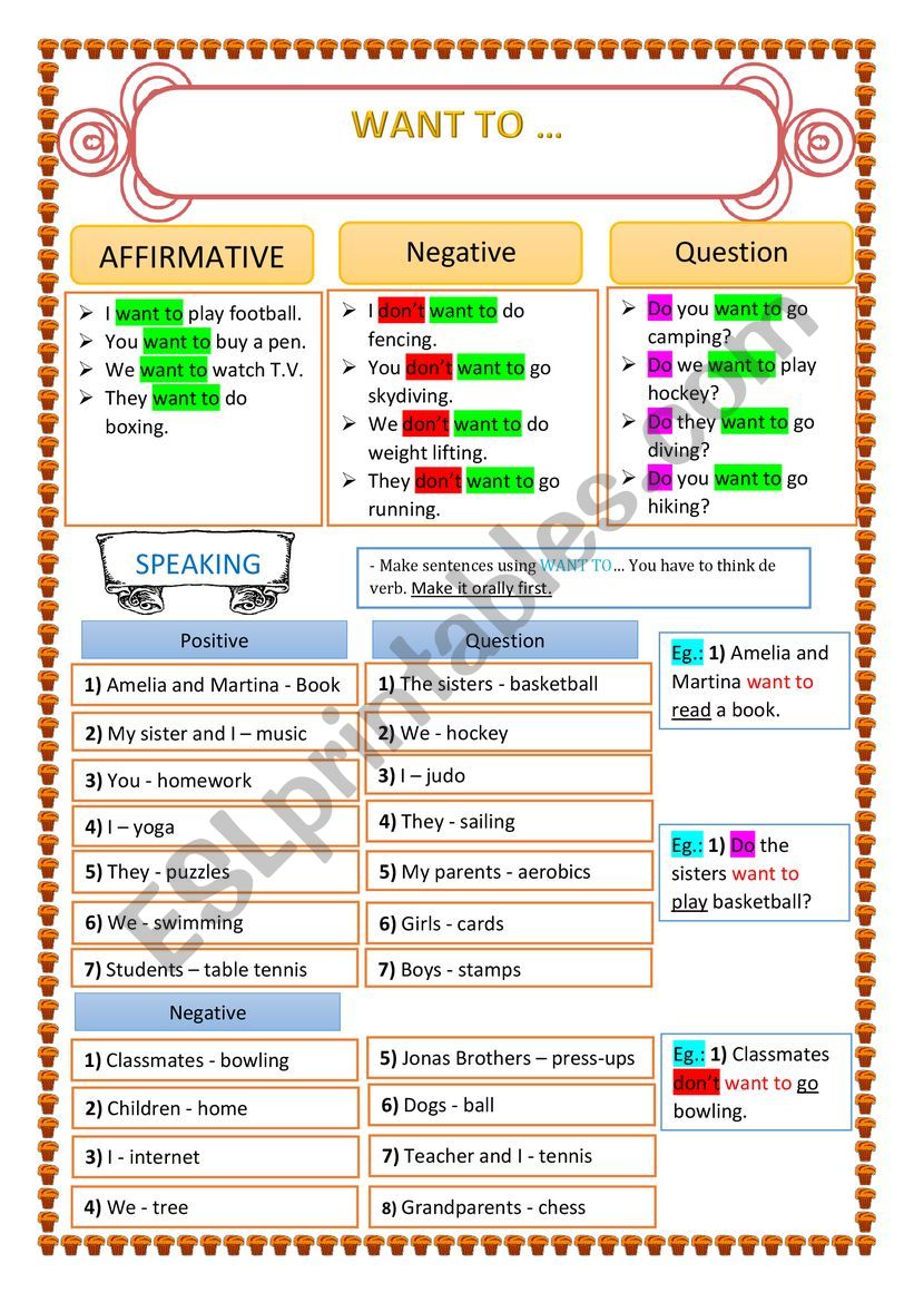 WANT TO - Do/Does - SPORTS worksheet