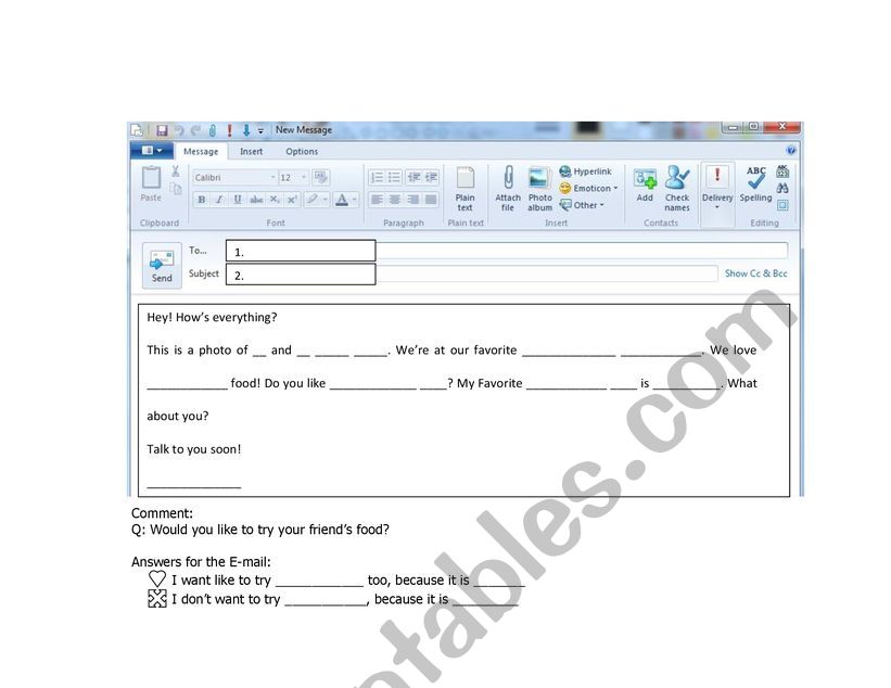 Exercise writing an E-mail worksheet