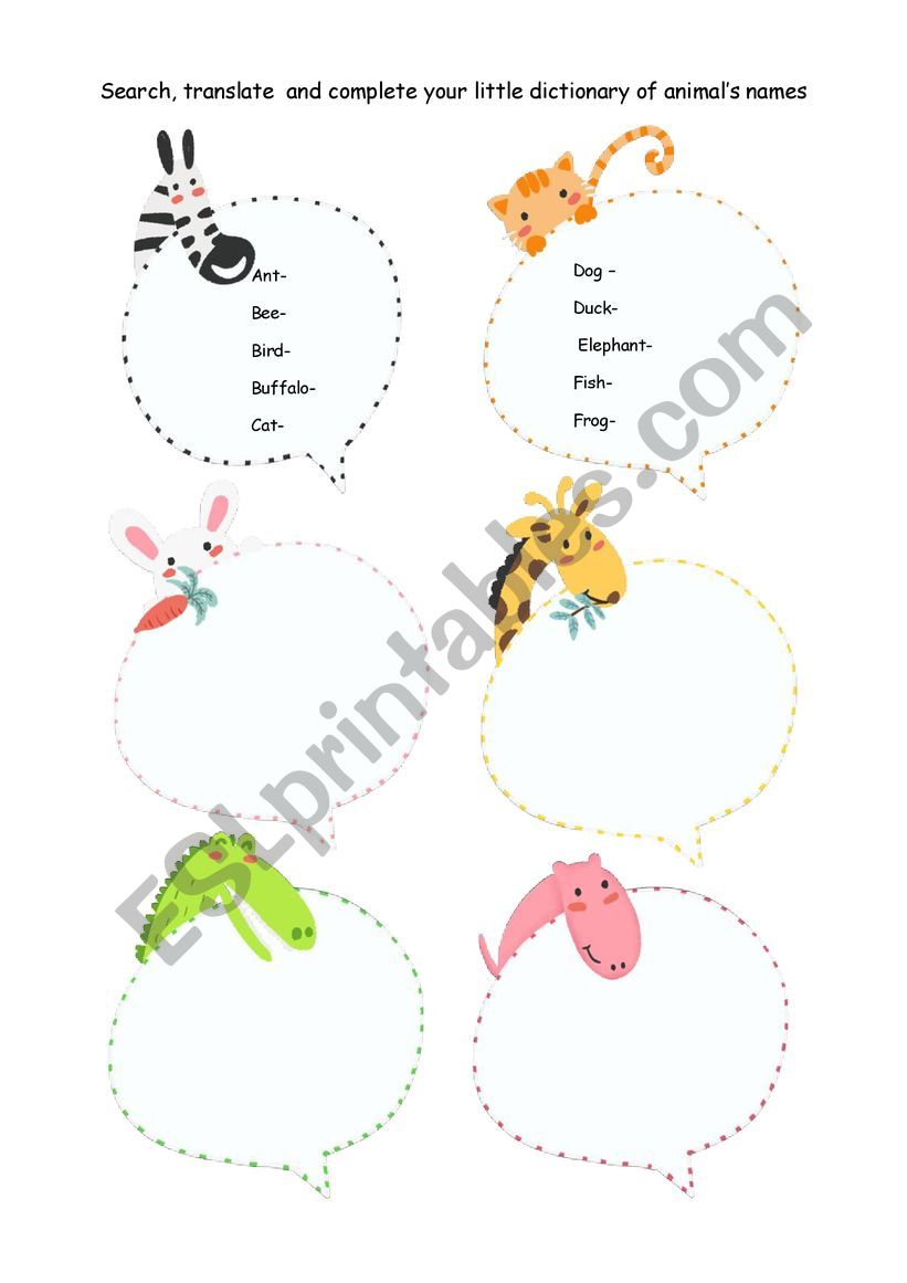 My little animal name dictionary
