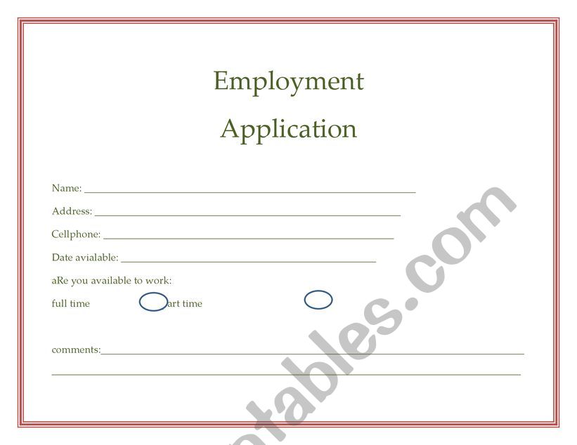 JOB INTERVIEW worksheet