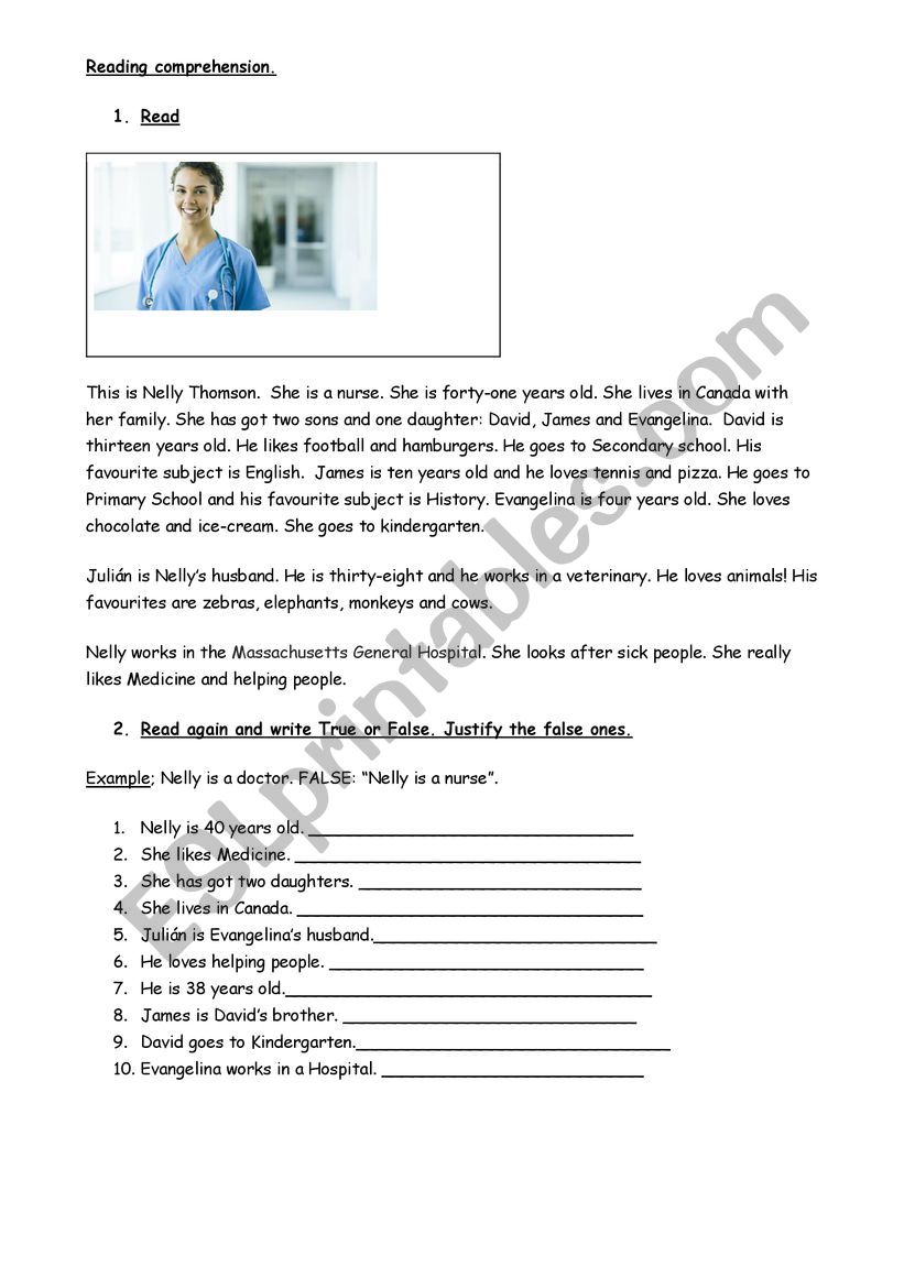 Reading comprehension  worksheet