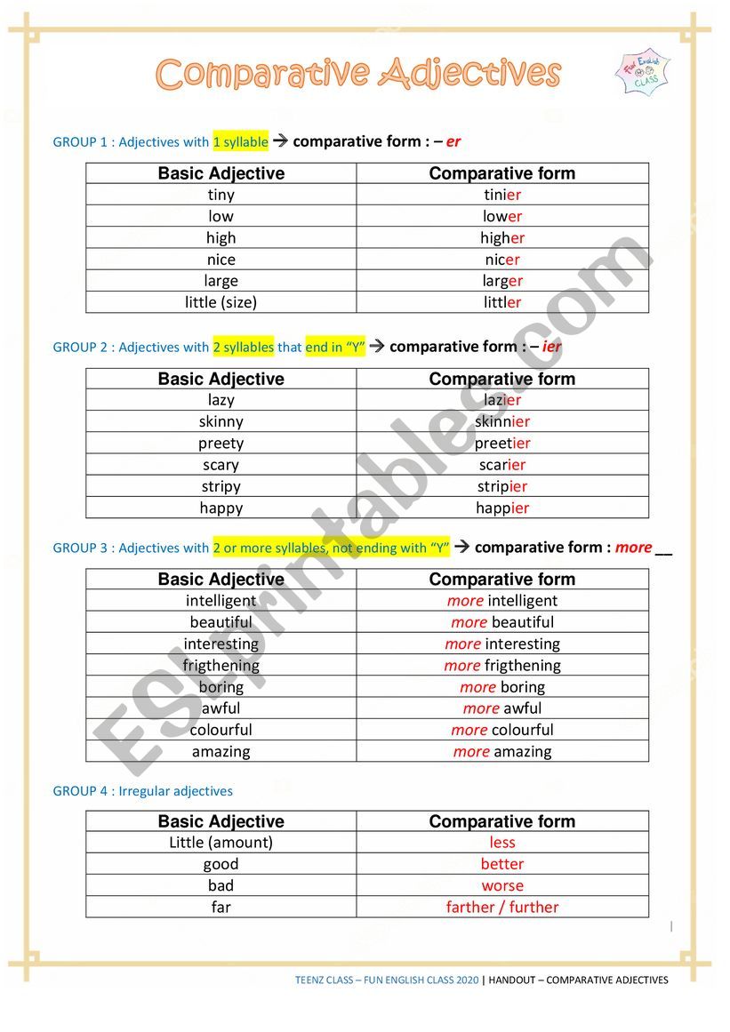 Comparative Adjectives worksheet