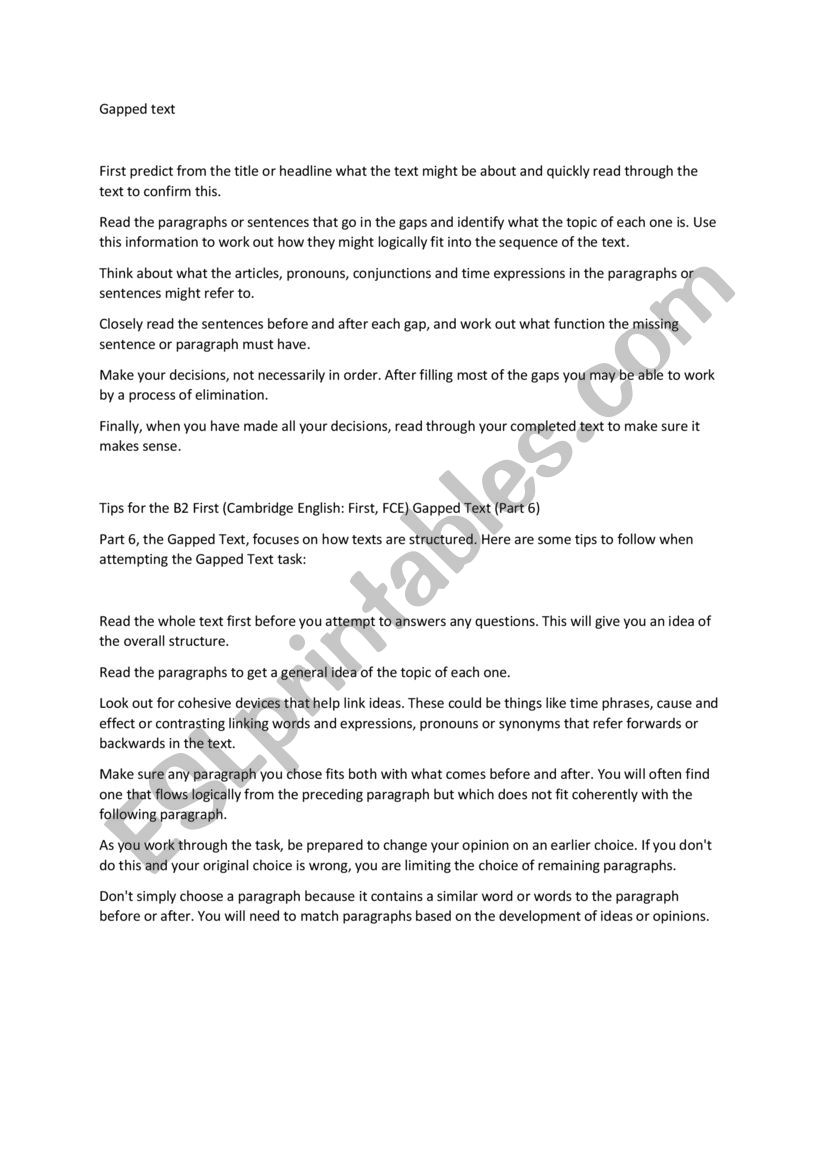 TIPS FOR GAPPED TEXT EXERCISES