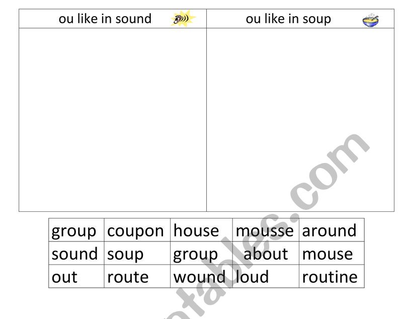 Alternative ou sound worksheet