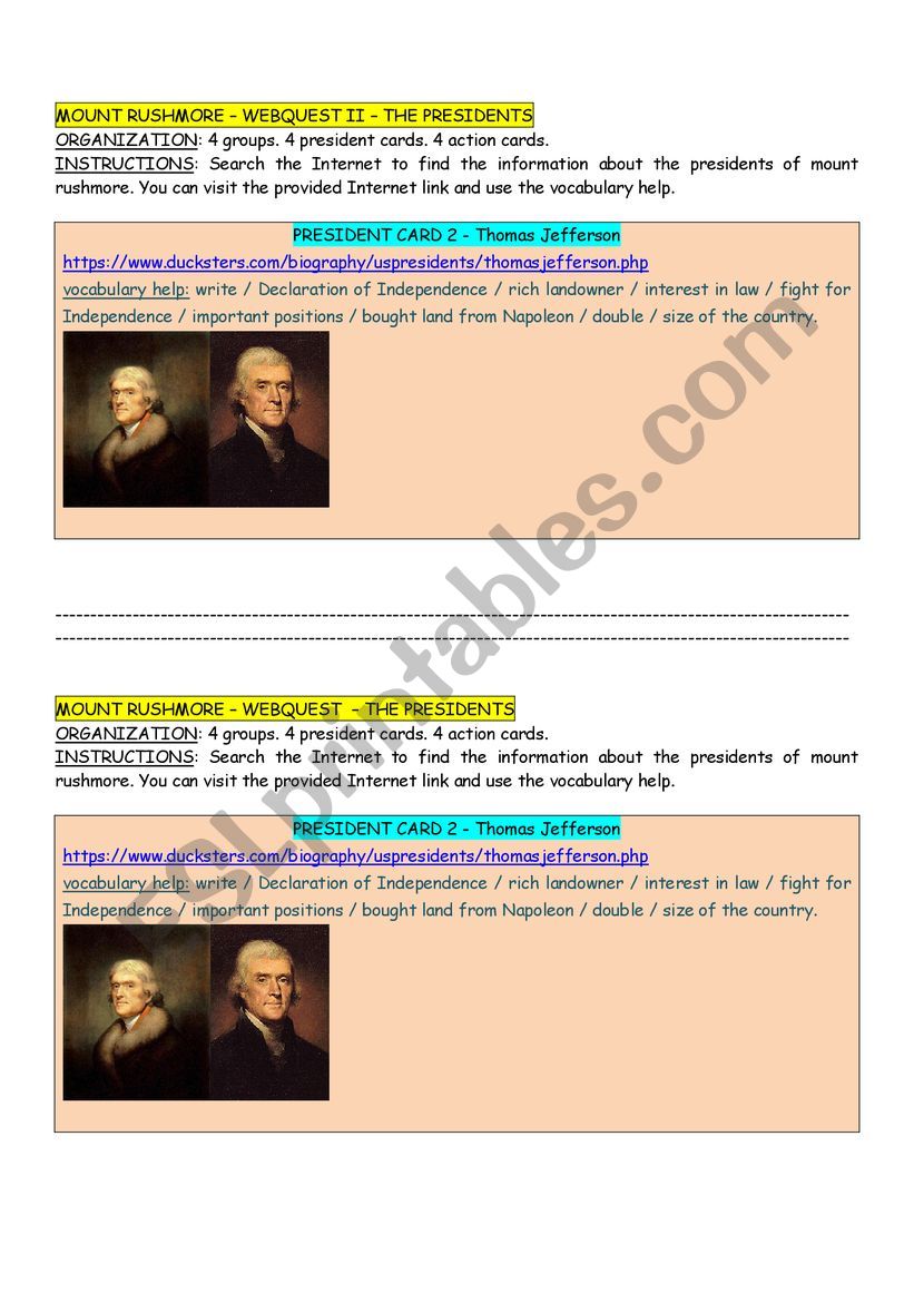 0.0DG - Mount Rushmore WEBQUEST II - PRESIDENTS - 01.2 Thomas Jefferson