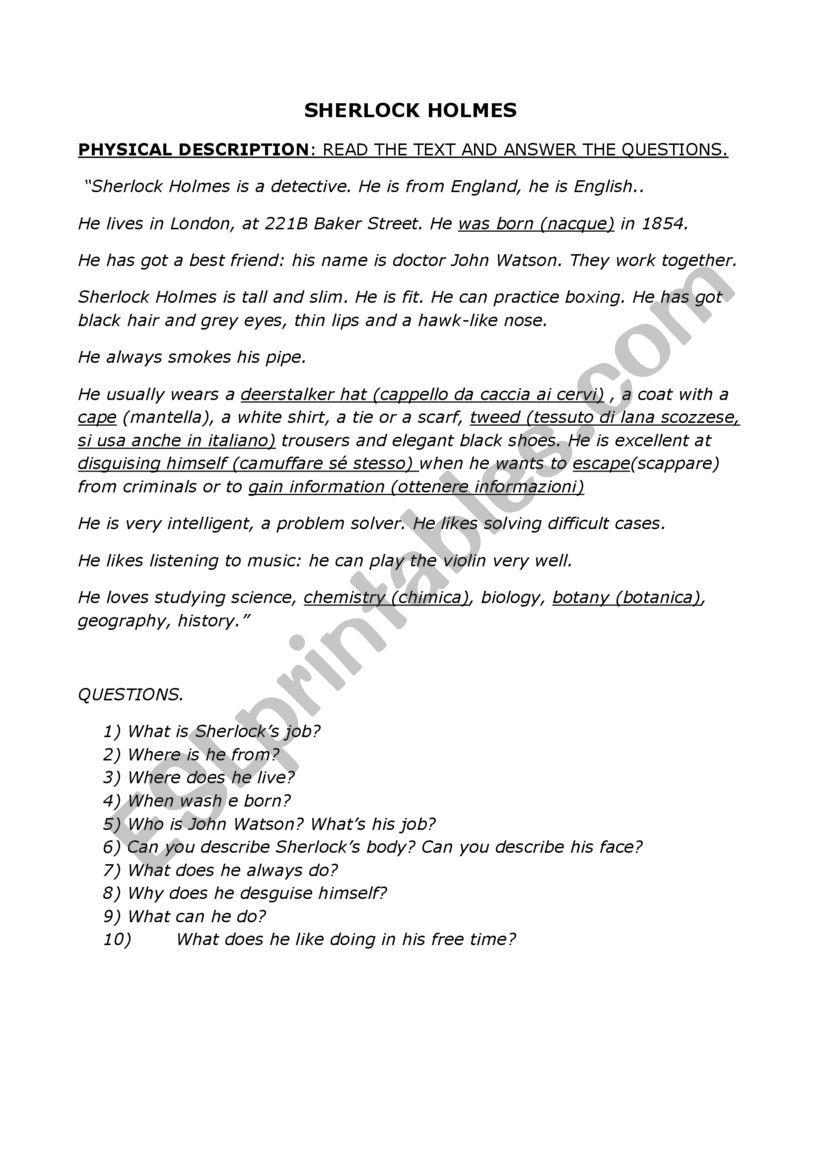 Sherlock Holmes Read and answer