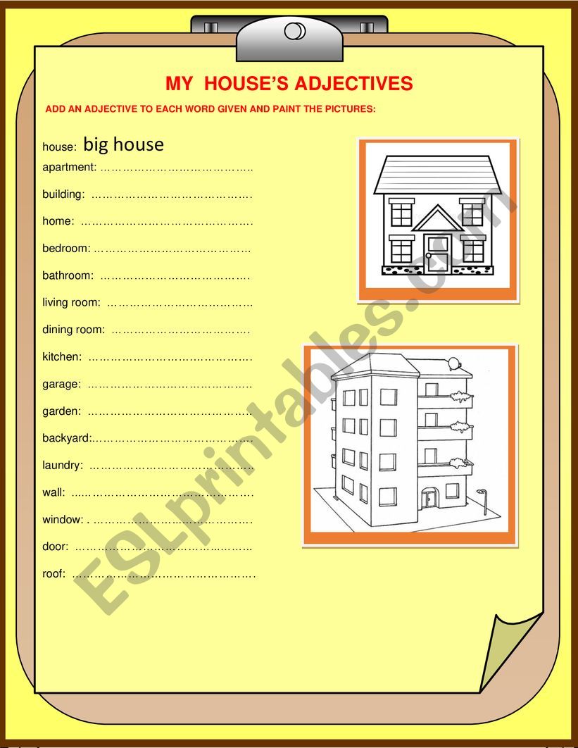 MY HOUSE ADJECTIVES  worksheet