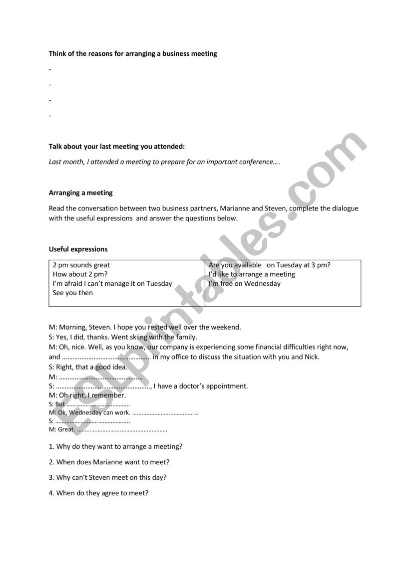 Fixed future arrangements  worksheet