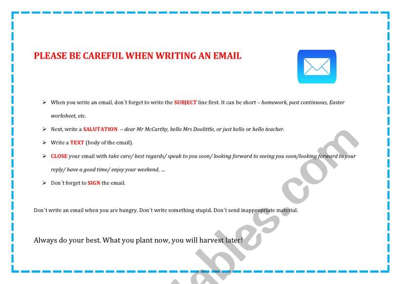 Writing and email worksheet