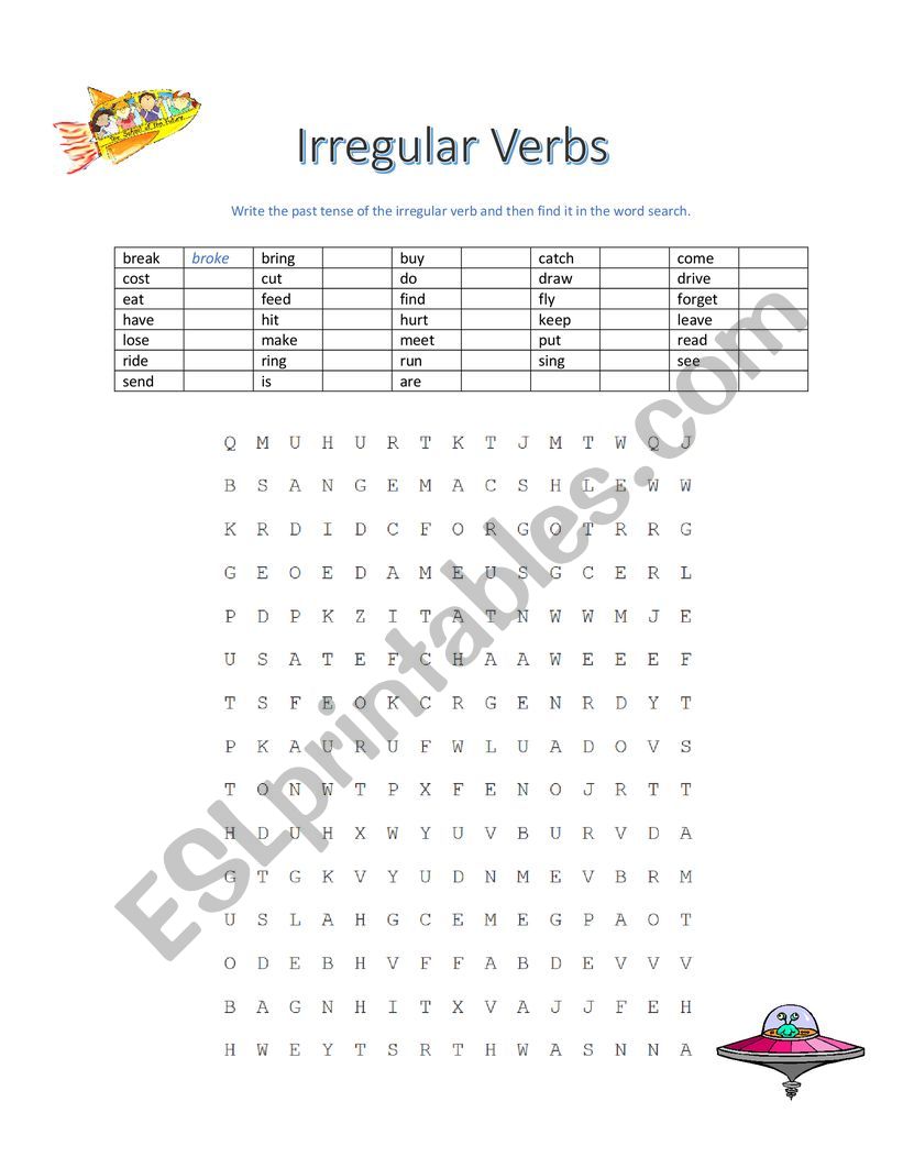 Irregular Verbs Word Search worksheet