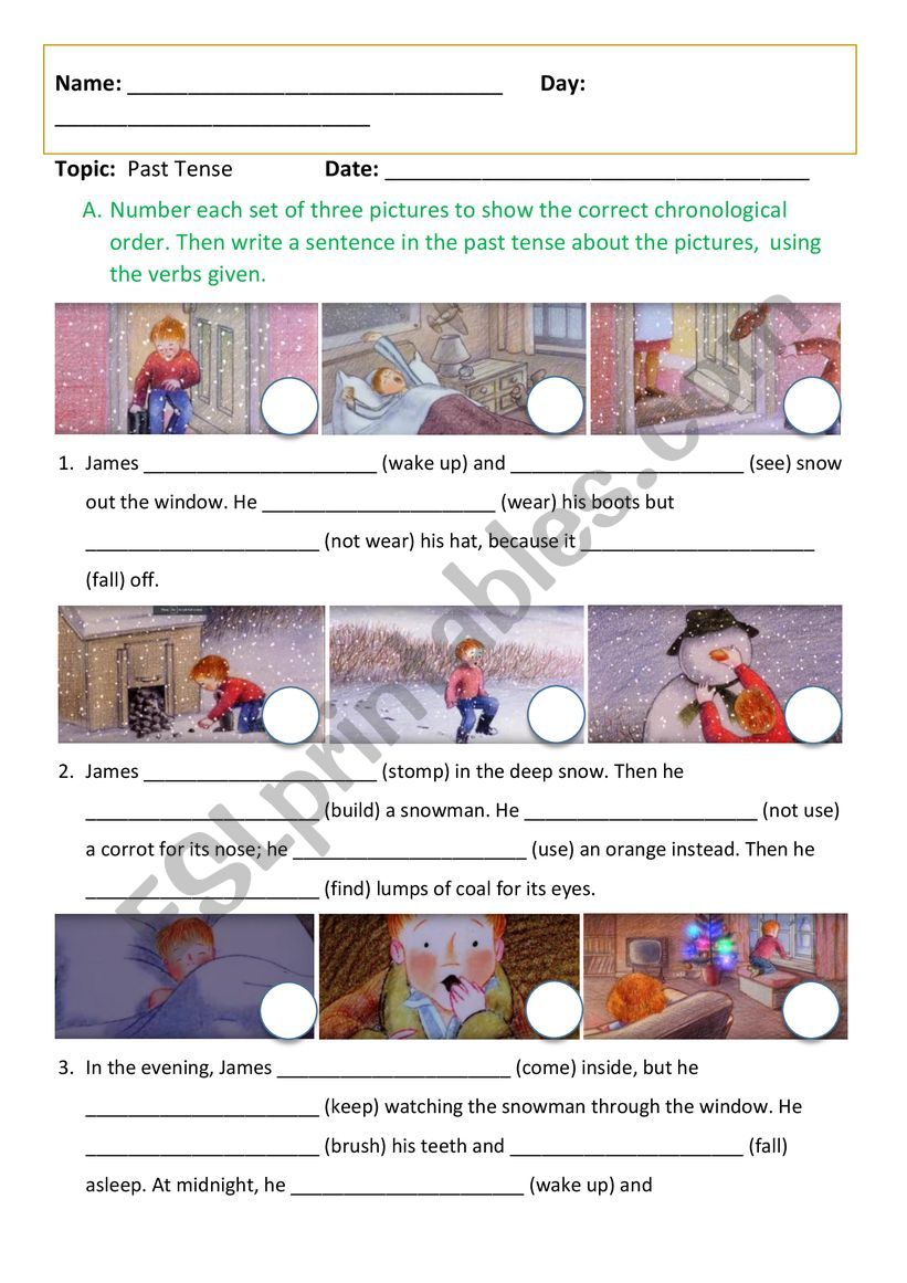 The Snowman (1982) Video Worksheet Past Tense