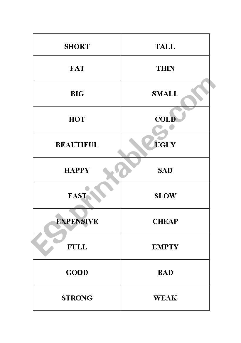 Opposites worksheet