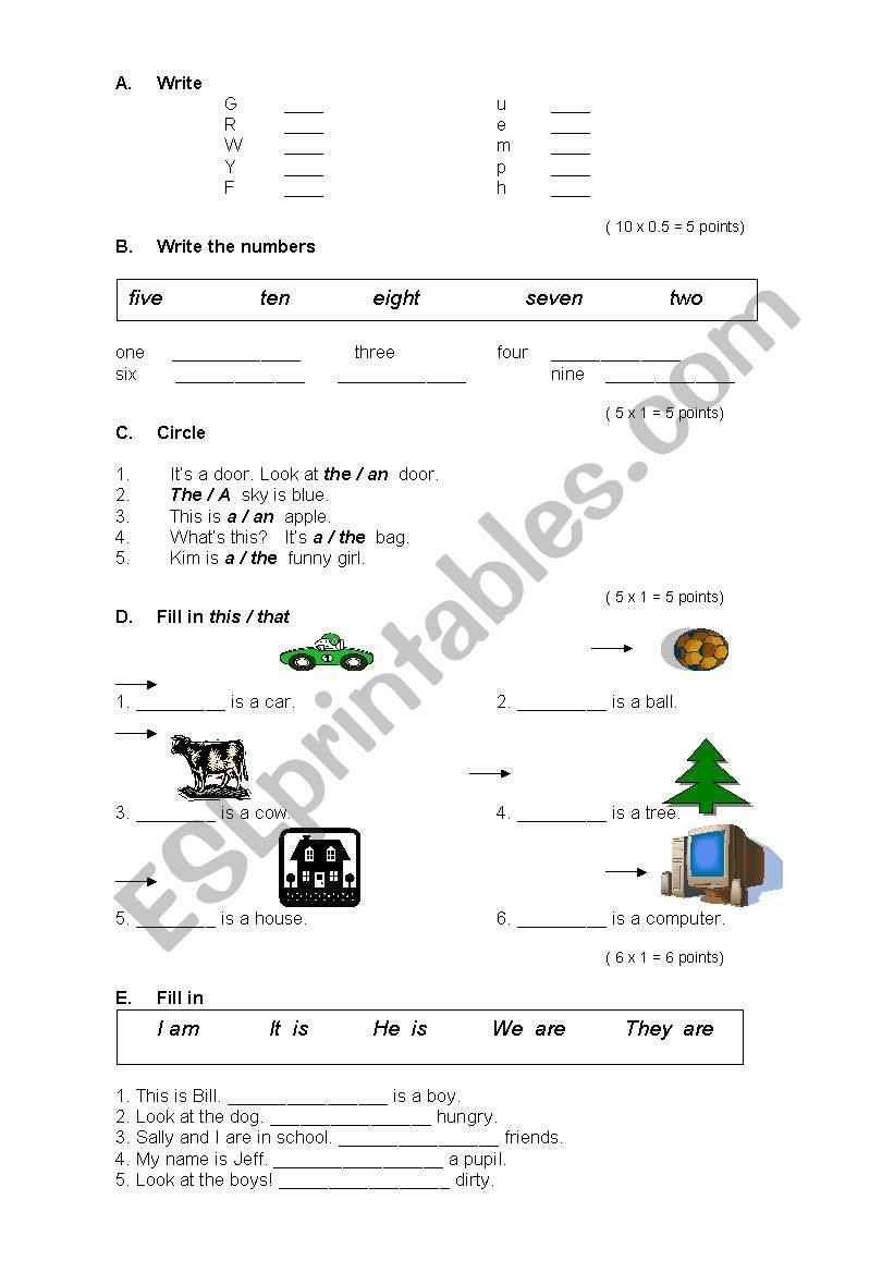 Early Beginners Test worksheet