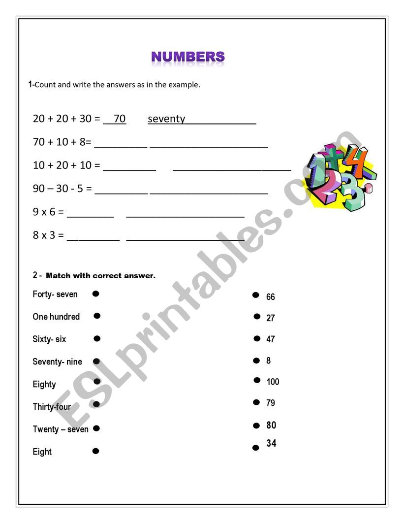 NUMBERS worksheet