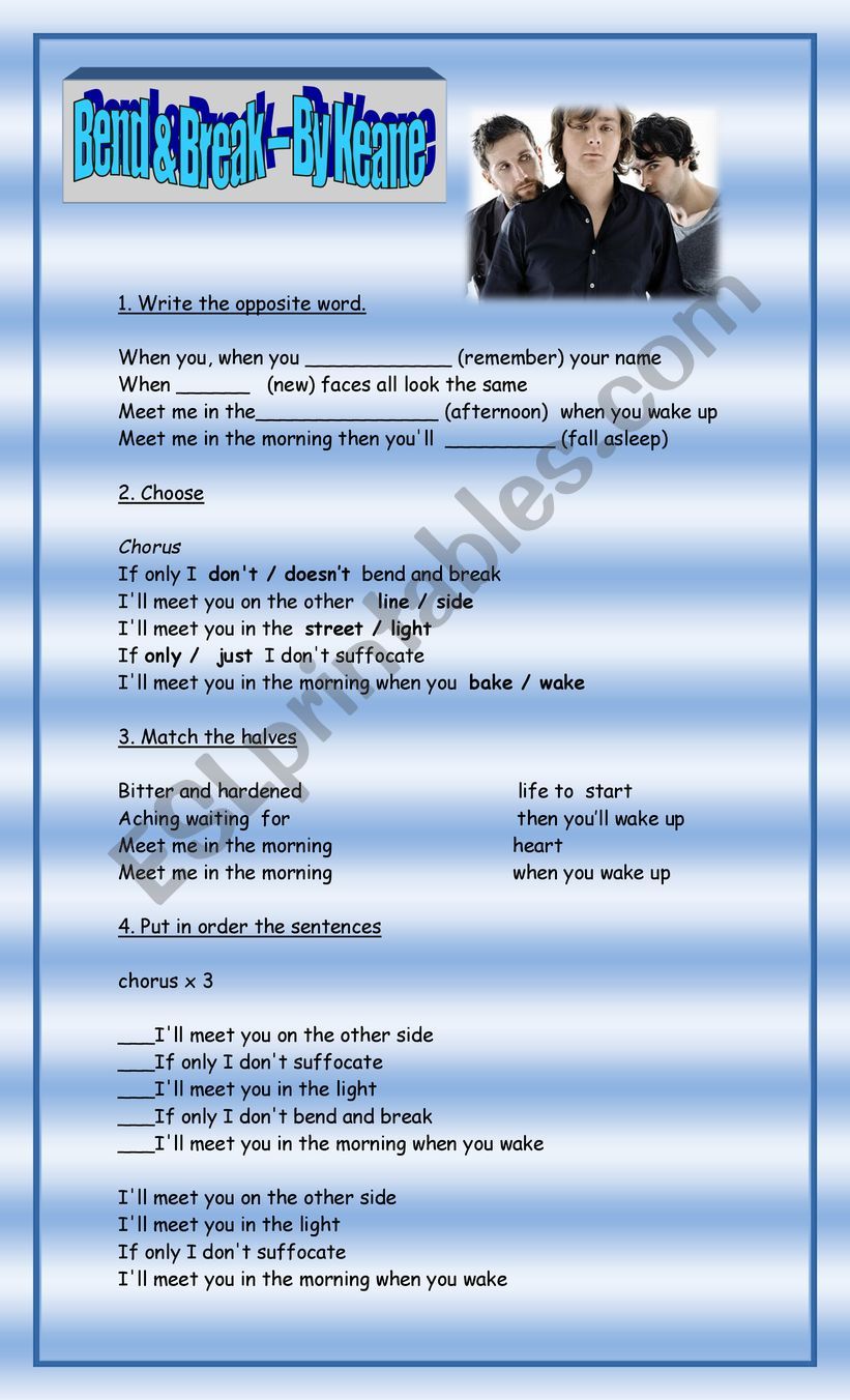 Bend and Break  Keane worksheet