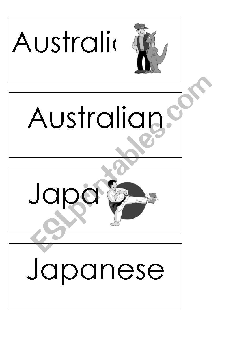 Countries and nationalities memory game