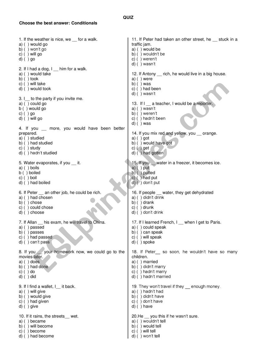 Quiz - If clauses worksheet