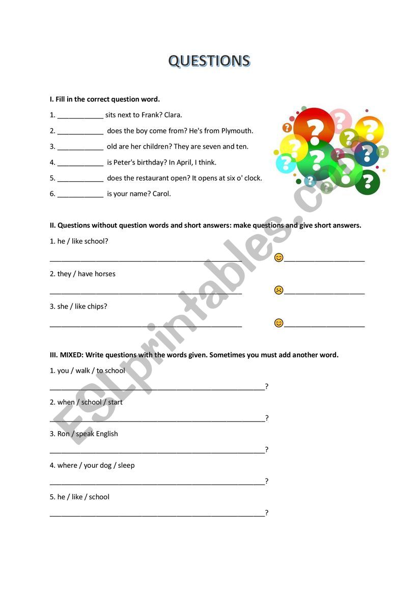 Questions worksheet