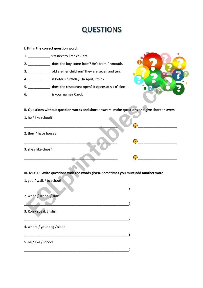 Questions worksheet