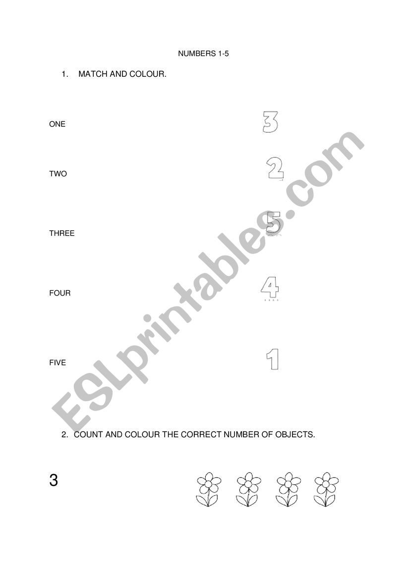 Numbers 1 to 5 worksheet